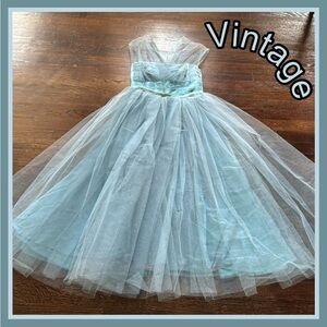 Vintage Blue Dress W/Detachable Net Skirt Sleeveless Zippered Sz S